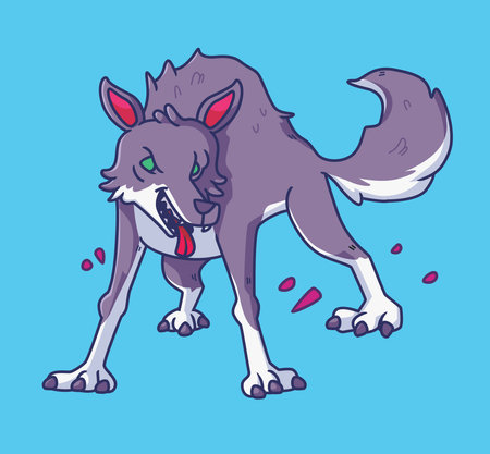 dangerous wild wolf hunter. Isolated animal illustration. Flat Style Sticker Icon Premium vectorのイラスト素材