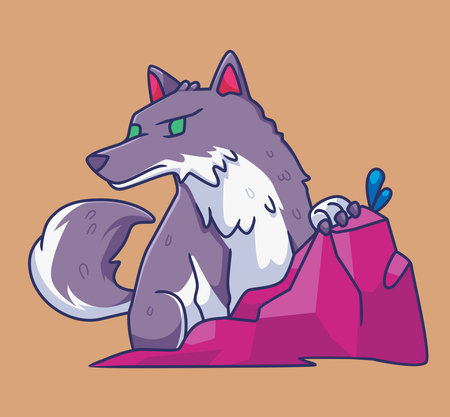 hiding wolf cartoon. Isolated animal illustration. Flat Style Sticker Icon Premium vectorのイラスト素材