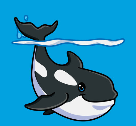 cute killer whale showing his tail. isolated cartoon animal illustration. Flat Style Sticker Icon Design Premium Logo vector. Mascot Characterのイラスト素材