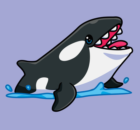 cute killer whale surface open his mouth. isolated cartoon animal illustration. Flat Style Sticker Icon Design Premium Logo vector. Mascot Characterのイラスト素材