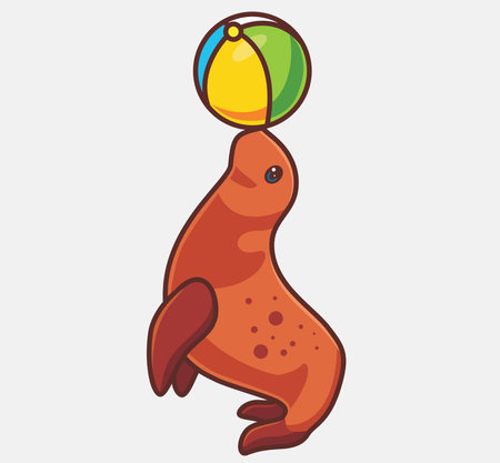 cute seal animal playing colorful balloon ball. isolated cartoon animal illustration. Flat Style Sticker Icon Design Premium Logo vector. Mascot Characterのイラスト素材