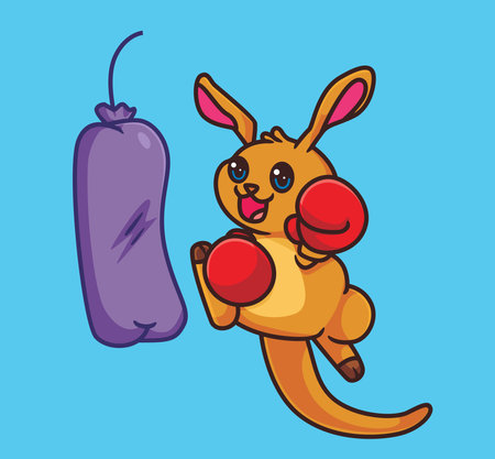 cute cartoon kangaroo boxing jump. isolated cartoon animal illustration vectorのイラスト素材