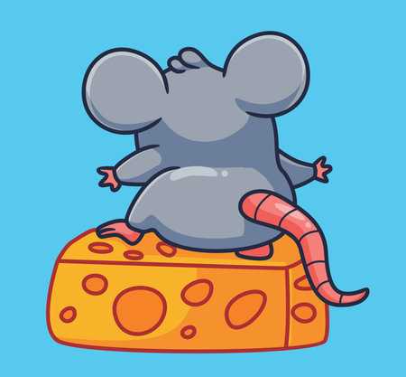 cute cartoon mouse get a cheese. isolated cartoon animal illustration vectorのイラスト素材