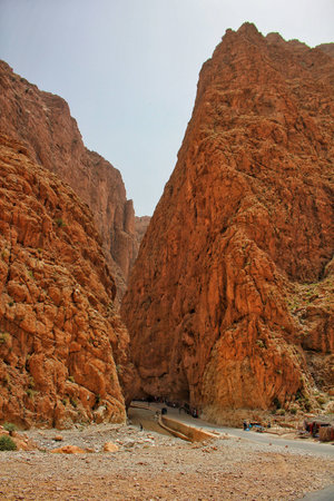 A pathway of the canyons of the Todgha Gorges in the eastern part of the High Atlas Mountains in Morocco, near the town of Tinghir.の写真素材