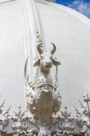 cow statue, Rong Khun temple, Chiang Rai province, northern Thailandの写真素材