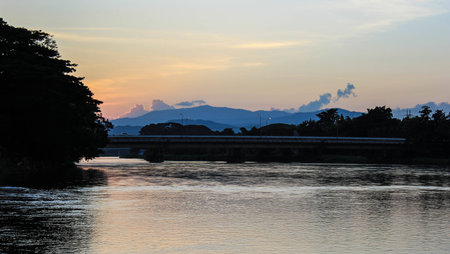 Sunset over Chiangrai City,Kok riverの写真素材