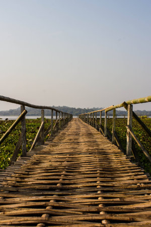 Bamboo bridge at chiang sane lake chiangrai Thailand.の写真素材