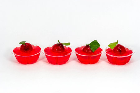 Deletable imitation fruits in jelly ,Thai Dessert on white backgroundの写真素材