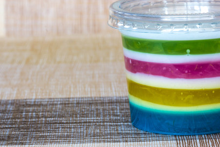 Colorful jelly in plastic cups