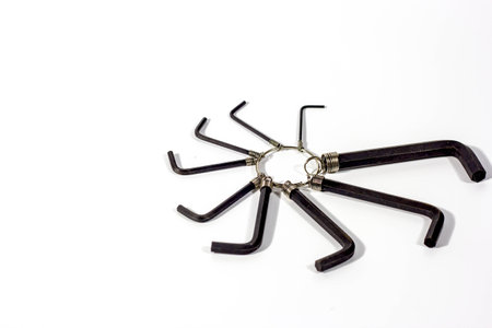 6-sided wrench on white backgroundの写真素材