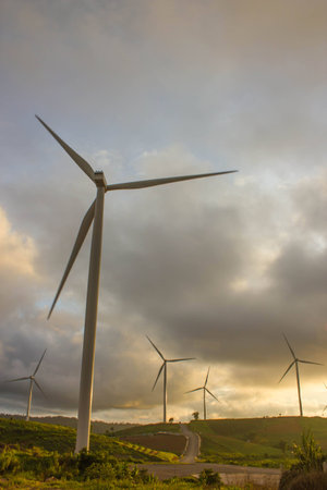 wind turbine in sunset