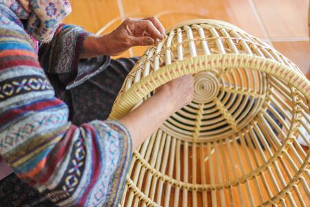 woman made rattan weave striped  basketsの写真素材