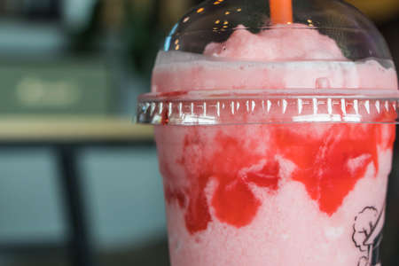 Ice strawberry smoothie in glass