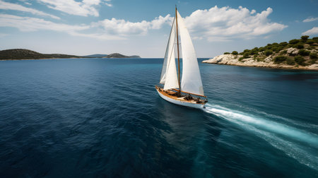 Beautifully crafted yacht sailing on crystal-clear waters two. This image is created with AI.の素材