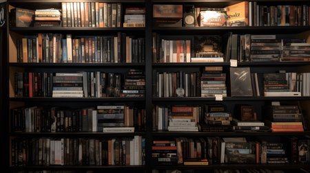 Bookshelf filled with industry-specific literature. This image is created with AI.の素材