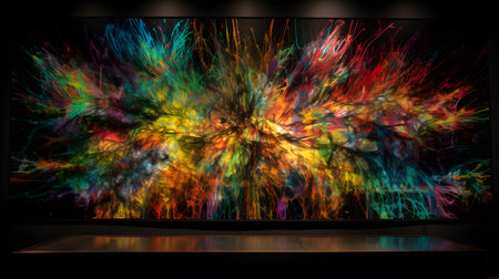 burst of neon colors splashed across the canvas like fire one. This image is created with AI.の素材
