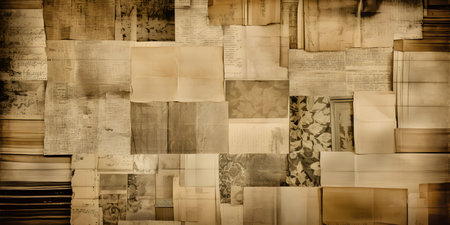 collage of vintage book pages layered to create a texture one. This image is created with AI.の素材