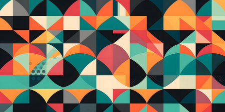 colorful geometric pattern with a retro feel four. This image is created with AI.の素材