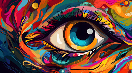 colorful abstract design drawing the eye to different par three. This image is created with AI.の素材