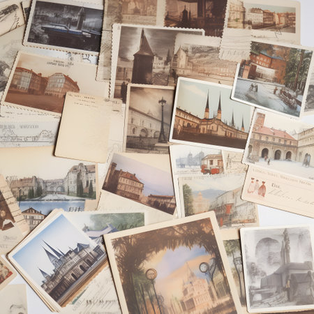 collection of vintage postcards from around the world one. This image is created with AI.の素材