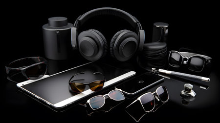 collection of newly designed gadgets and electronics. This image is created with AI.の素材