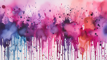 colorful watercolor wash with drips and splatters in shad. This image is created with AI.の素材