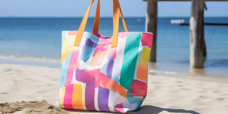 colorful and stylish beach tote bag perfect for carry in. This image is created with AI.の素材
