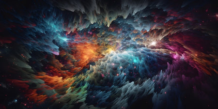 cosmicexplosionofswirlingcolorsandshapesonadar three. This image is created with AI.の素材