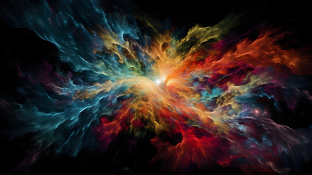 cosmic explosion of swirling colors sand stars on ablac. This image is created with AI.の素材