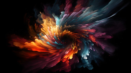 cosmic explosion of swirling colors and shapes on a black. This image is created with AI.の素材