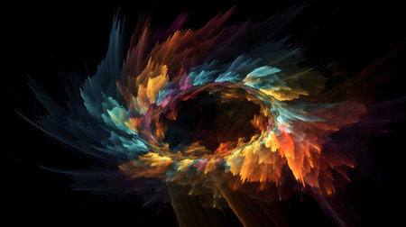 cosmic explosion of swirling colors sand stars on ablac one. This image is created with AI.の素材