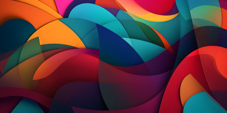 digital background with colorful overlapping shapes. This image is created with AI.の素材