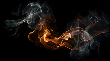 dark background with swirling smoke and flames one. This image is created with AI.の素材