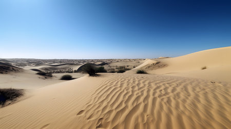desert landscape with sand dunes and a clear blue sky two. This image is created with AI.の素材