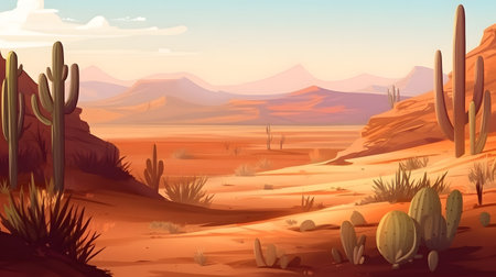 desert landscape with cactus and sand dunes. This image is created with AI.の素材