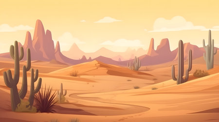 desert landscape with cactus and sand dunes two. This image is created with AI.の素材