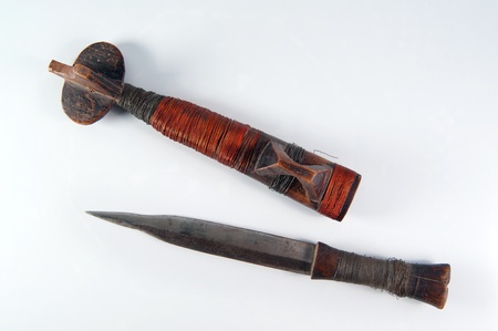 Mozambique traditional ancient dagger with a sheath, isolatedの写真素材