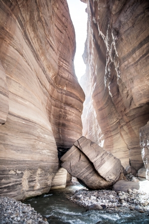 Landscape of flowing water of creek in Wadi Hasa, Jordanの写真素材