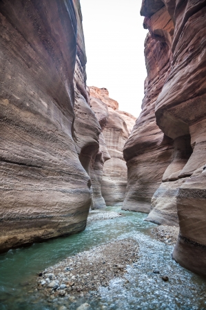Landscape of flowing water of creek in Wadi Hasa, Jordanの写真素材