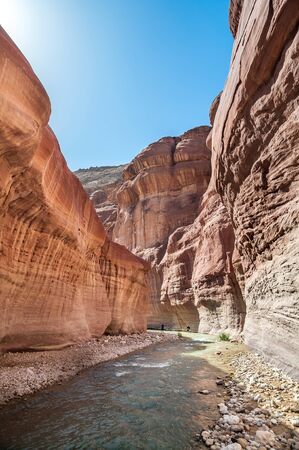 Landscape of flowing water of creek in Wadi Hasa, Jordanの写真素材