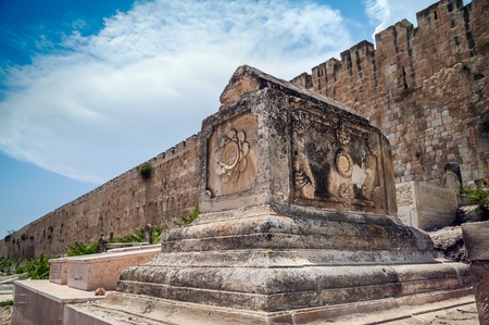 Old muslim tomb on the ancient cemetery in Jerusalemの写真素材