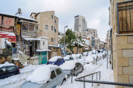 Jerusalem city covered in snow, December 13, 2013のeditorial素材