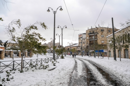 Railways of Jerusalem tram covered in snow, December 13,2013のeditorial素材
