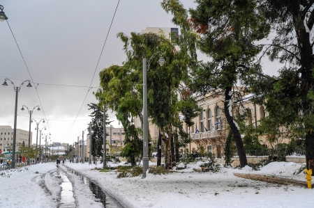 Railways of Jerusalem tram covered in snow, December 13,2013のeditorial素材