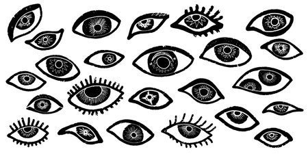 Eye icon set, vintage line drawing or engraving illustration.のイラスト素材