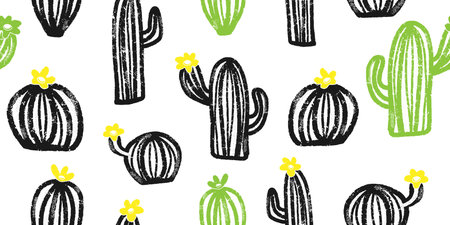 cactus. Line art texture, sketch, outline. vector seamless pattern