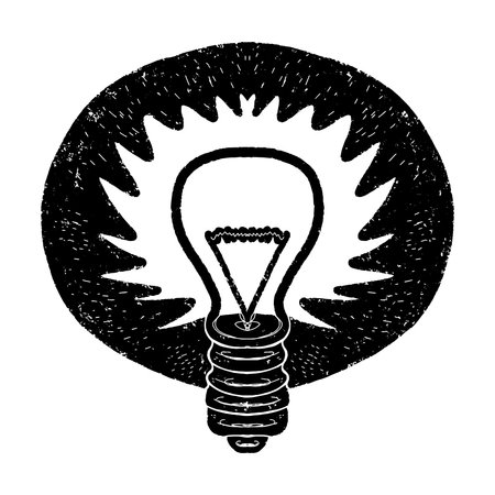 Light bulb with a halo of light. Illustration in linocut style. Vector texture element for designのイラスト素材