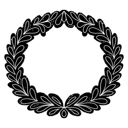 Stylized wreath of leaves. Illustration in linocut style, stylization, rustic style. Vector element for designのイラスト素材