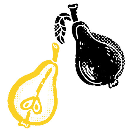 Pears in linocut style. Graphic arts. vector element for designのイラスト素材