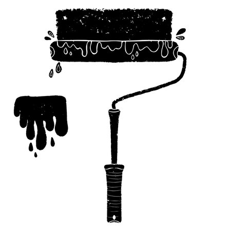Paint roller. Items for repair. Graphics, linocut, texture. Vector black element for designのイラスト素材